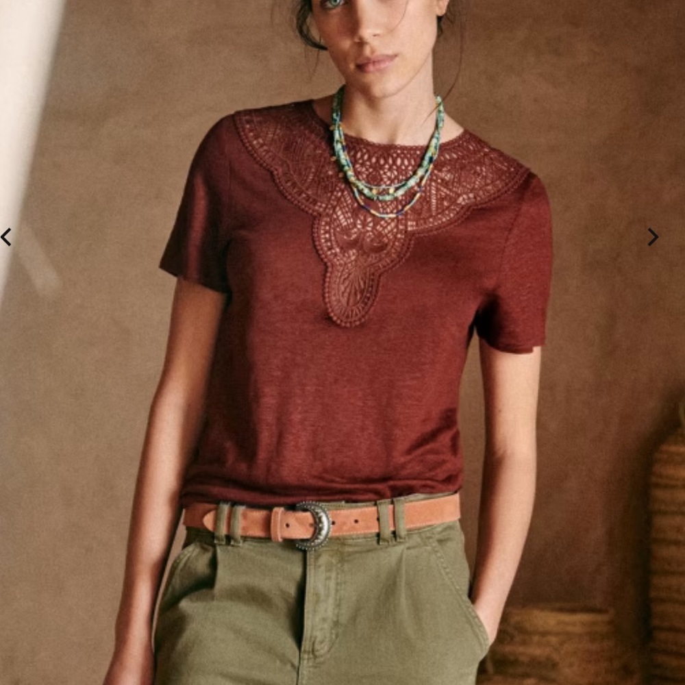 Sezane ISSA Linen T-SHIRT in Mahogany Red sz S